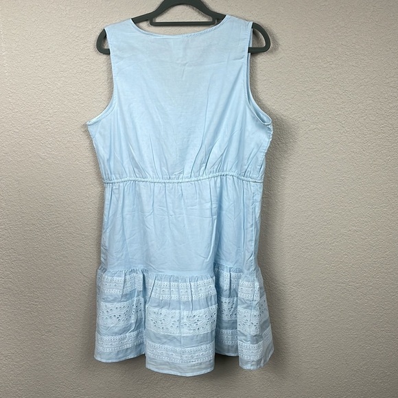 NWT Joie V Neck Ruffle Eyelet Dress Baby Blue Drawstring Waist Summer Sz M - Picture 3 of 10